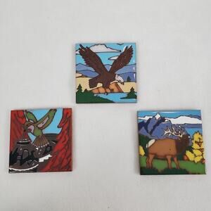 Set of 3 Southwest Art 4x4 Coaster Trivet Wall Decor Ceramic Tile